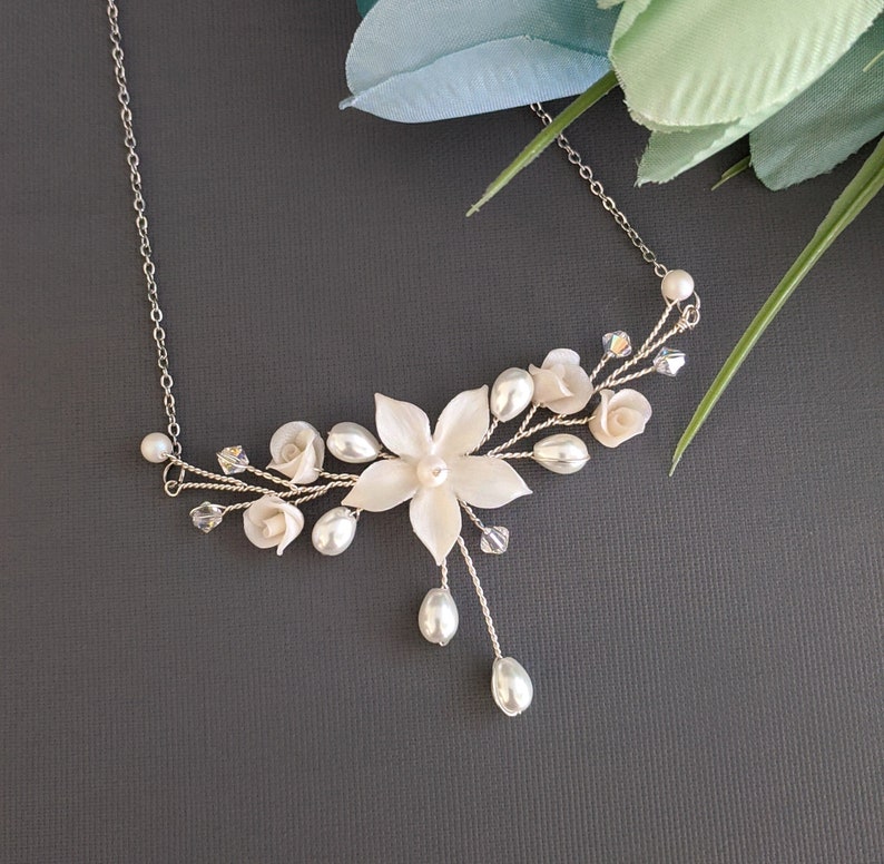 Bridal Necklace Set Bridal Jewelry set Bridal Earrings Necklace bracelet Wedding Jewelry Set Floral Wedding Necklace White Ivory Necklace Necklace Only