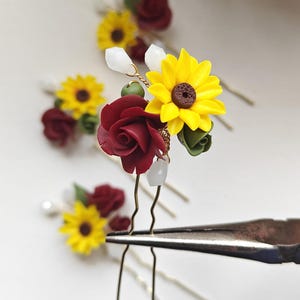 Sunflower Hair Pin - Rustic Fall Wedding Accessory for Bride and Bridesmaids