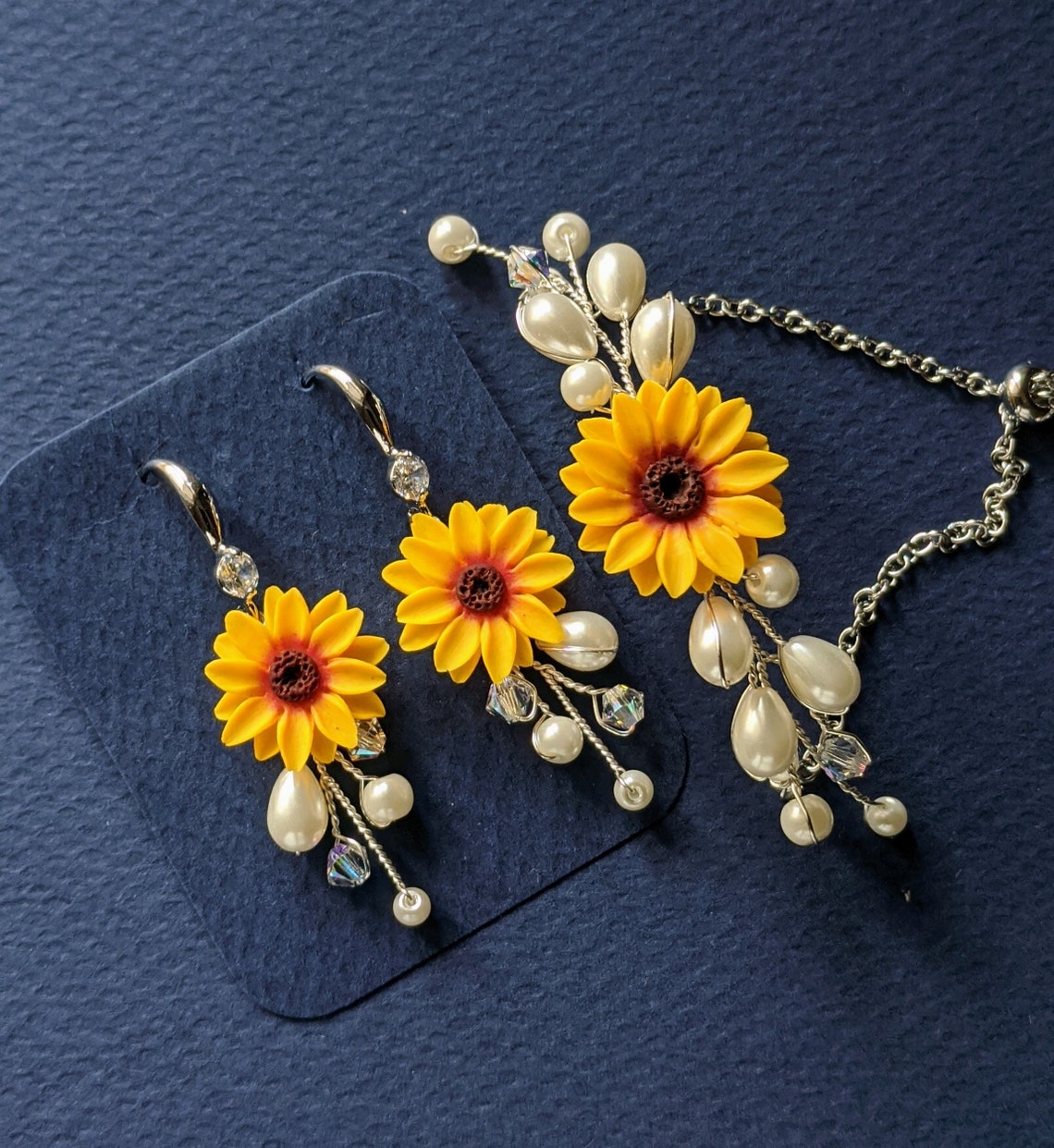 Sunflower Pearl Jewelry Set Sunflower NECKLACE Sunflower Etsy