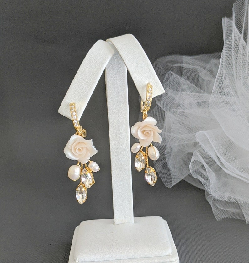 Bridal Earring Bridal Jewelry Bridal Earring Wedding Jewelry Floral Wedding Earring Pearlescent White Earring Pearl Wedding Jewelry