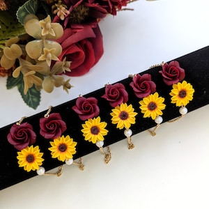Sunflower Gift for Her - Sunflower Pearl Bracelet Bridesmaid Jewelry