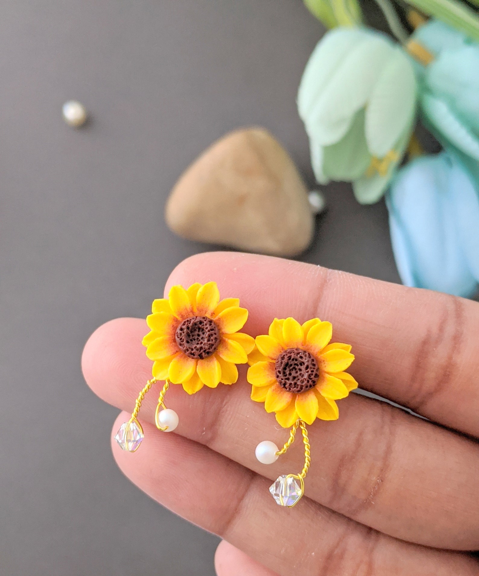 Sunflower Jewelry Set Sunflower Pearl Necklace Sunflower Etsy