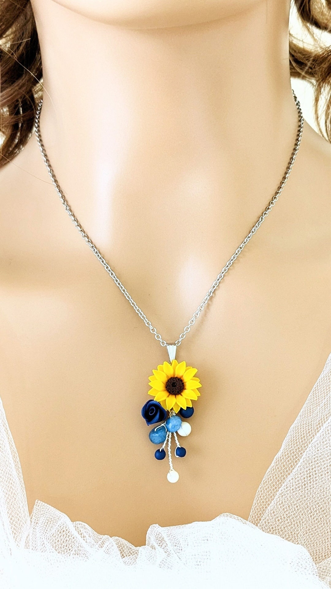Ukrainian Sunflower Jewelry Set Stunning Bridesmaid Gift Necklace and
