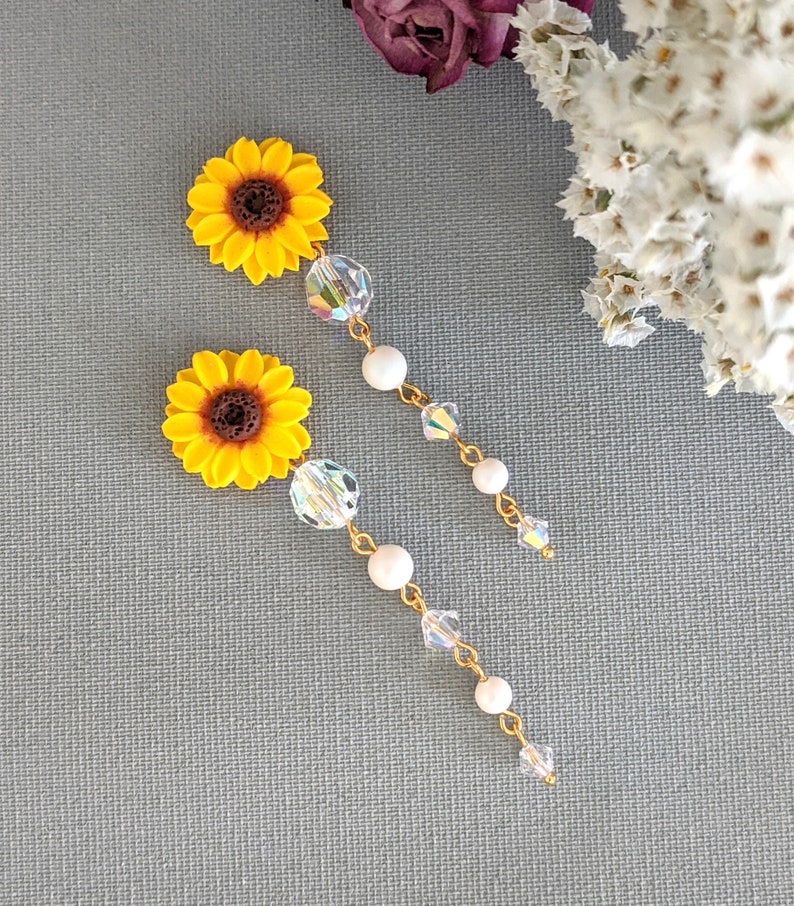 Sunflower Jewelry Set Sunflower Pearl Necklace Sunflower Etsy