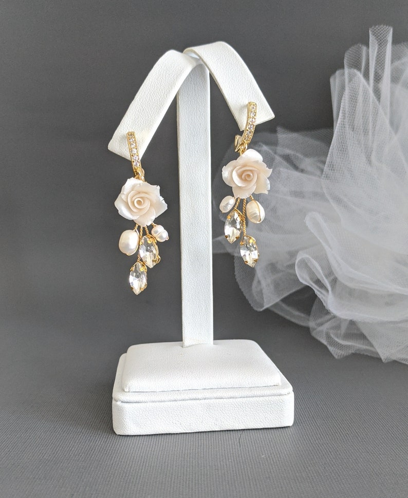 Bridal Earring Bridal Jewelry Bridal Earring Wedding Jewelry Floral Wedding Earring Pearlescent White Earring Pearl Wedding Jewelry