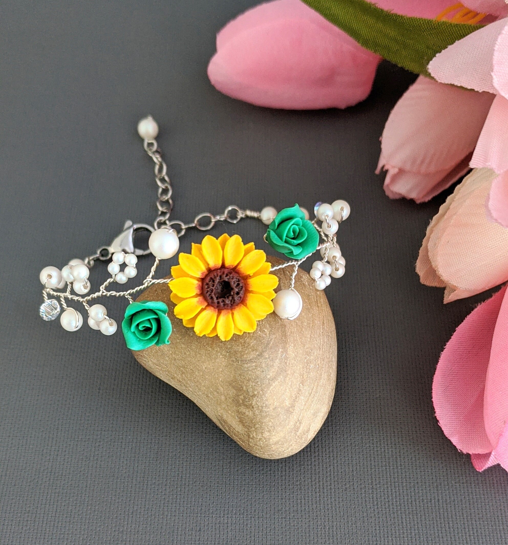 Swarovski Purple Sunflower Crystals Headband Sunflower and Bee Swarovski Bracelet in Blues & Greens main image 4