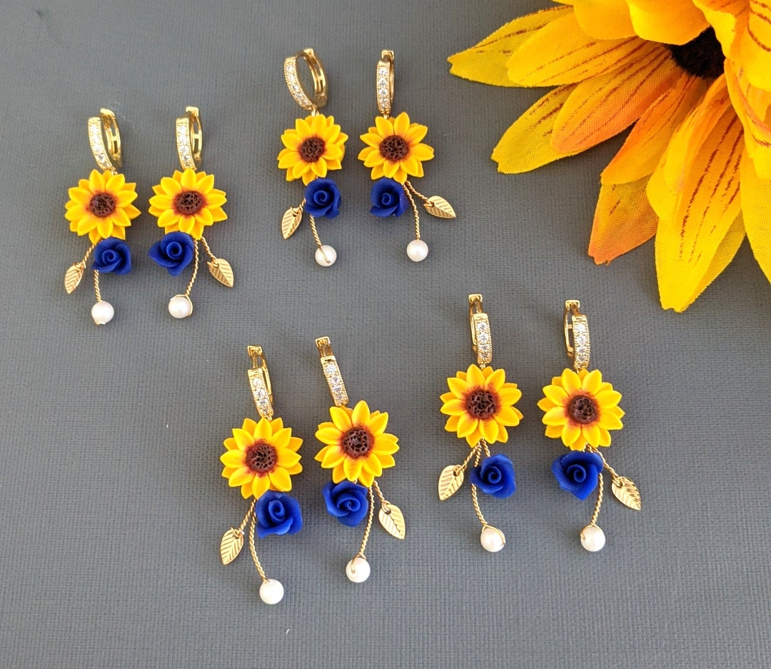 Sunflower Earring Gifts Sunflower Bridesmaid Gifts Sunflower Etsy