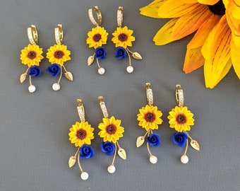 Sunflower Earring Gifts Sunflower Bridesmaid Gifts Sunflower Bridal Gifts Maid of Honor Gifts Sunflower Blue Rose Jewelry Gifts Fall Wedding