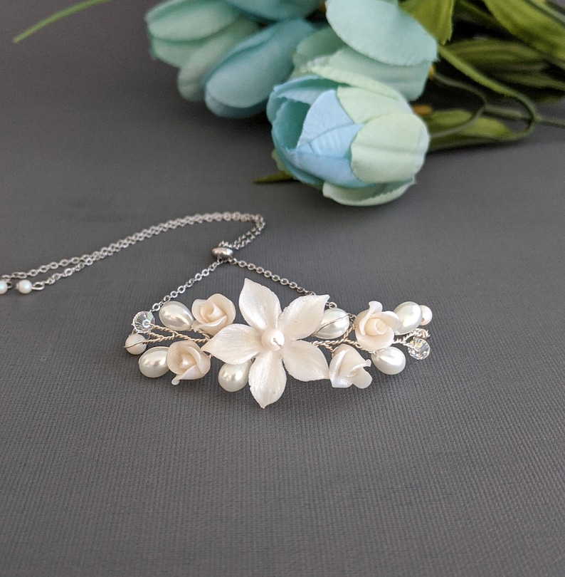 Bridal Necklace Set Bridal Jewelry set Bridal Earrings Necklace bracelet Wedding Jewelry Set Floral Wedding Necklace White Ivory Necklace Bracelet Only