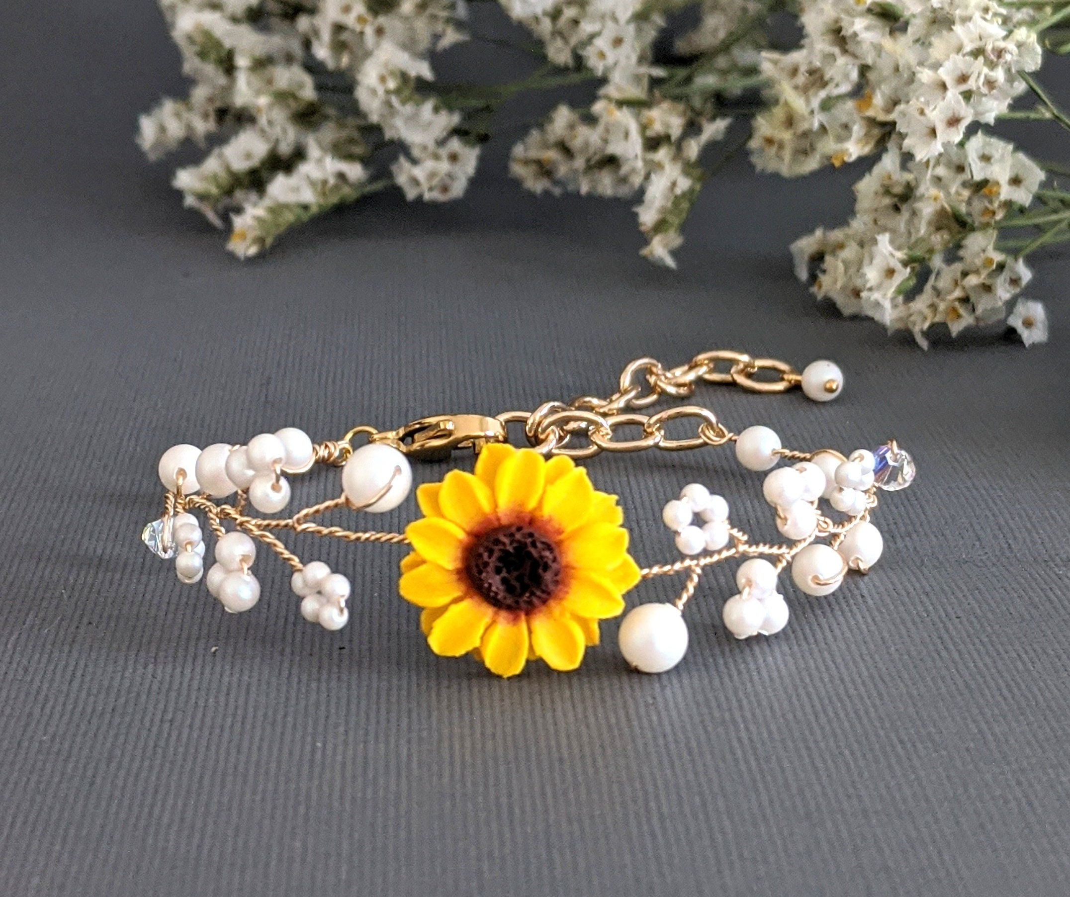 Sunflower Jewelry Set Sunflower Pearl Necklace Sunflower Etsy