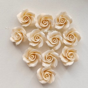 Handmade Polymer clay pearlescent white ROSE flower beads ROSE BUD for bridal wedding tiara hair accessory jewelry making