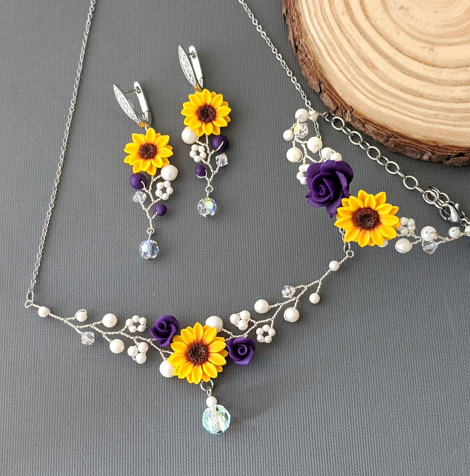 Sunflower Pearl Jewelry Set Sunflower Bridal Jewelry Set Etsy