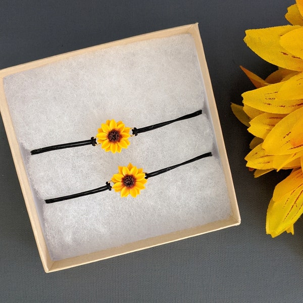 Sunflower cord Bracelets Bridesmaid Gift Sunflower gift for her Sunflower Friendship bracelets Sunflower jewelry for bridesmaids