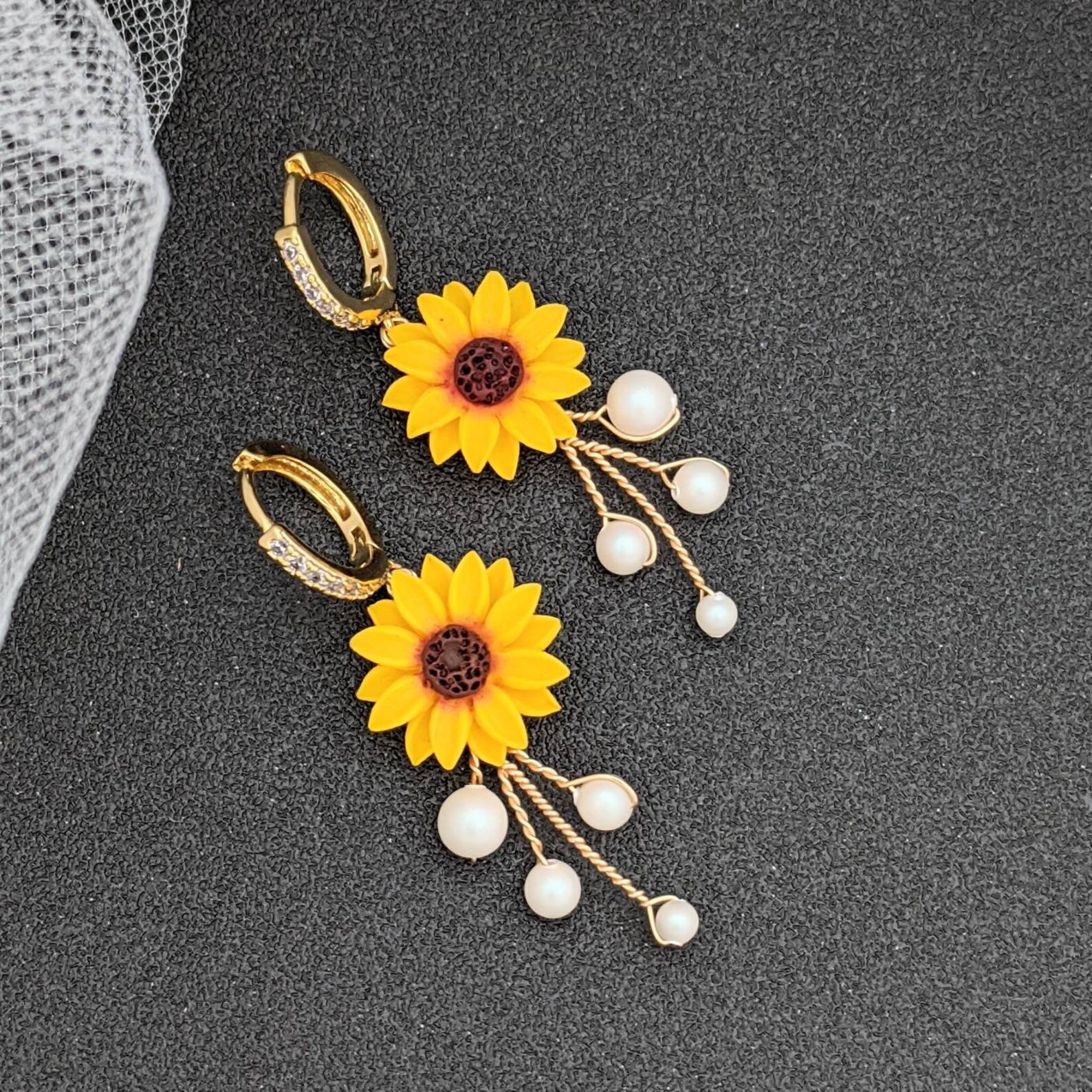 Sunflower Jewelry Set Sunflower Pearl Necklace Sunflower Etsy