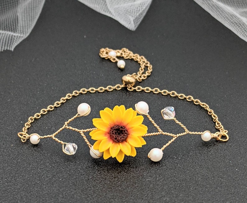 Sunflower Jewelry Set Sunflower Pearl Necklace Sunflower Etsy