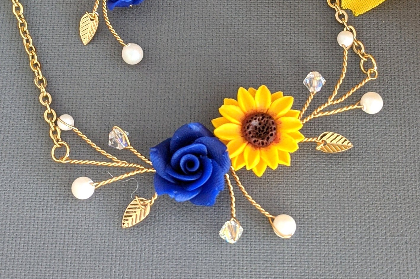 Sunflower Royal Blue Rose Pearl Jewelry Sunflower Necklace Etsy