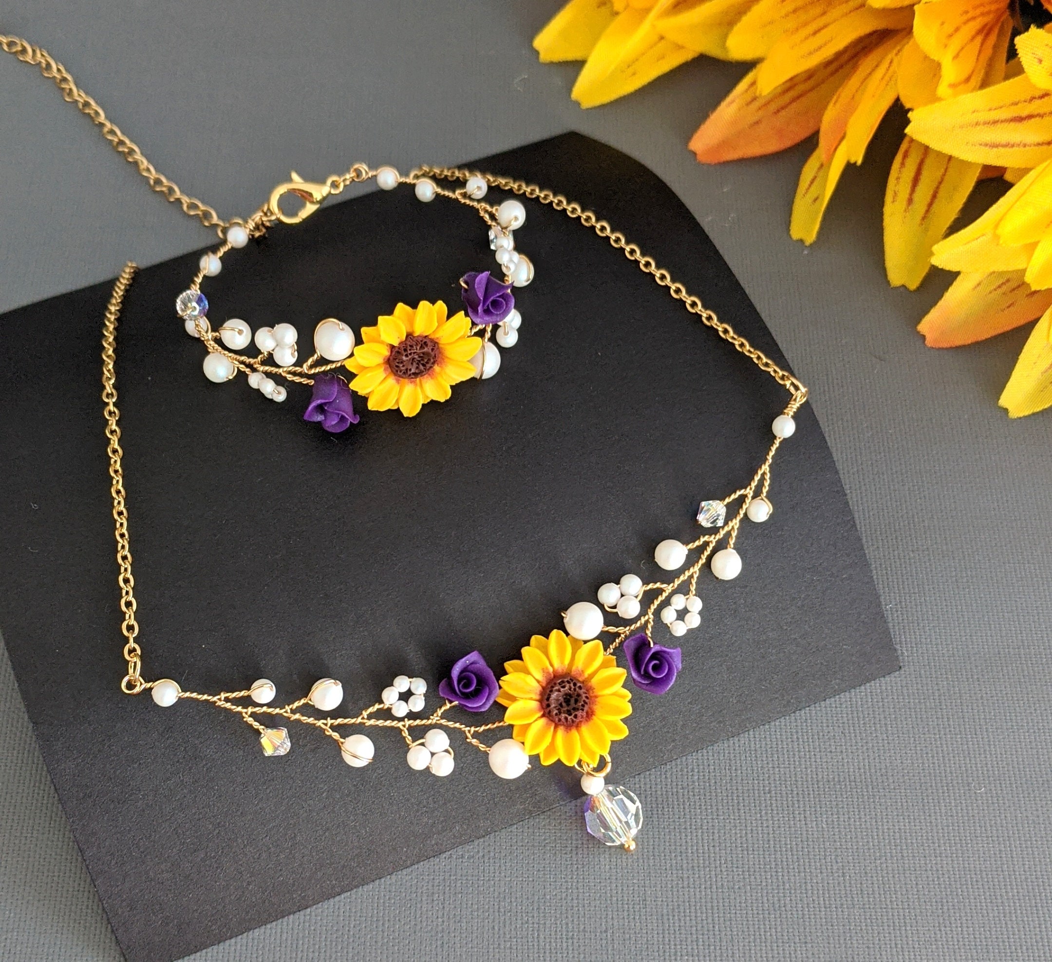 Sunflower Pearl Jewelry Set Sunflower bridal Jewelry Set Etsy