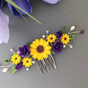 Sunflower hair piece for fall weddings Sunflower headpiece Sunflower hair accessories wedding comb Sunflower wedding comb hair accessory
