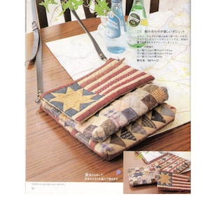 May include: A three-piece patchwork bag set with a star design. The largest bag is 25.2 inches wide by 24 inches long and 3 inches deep. The medium bag is 20.2 inches wide by 24 inches long and 3 inches deep. The smallest bag is 15.7 inches wide by 24 inches long. The bags are made of fabric scraps in red, white, blue, and brown.