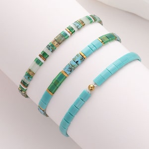 Set of two turquoise beaded bracelets, artisan gemstone jewelry for her, artisan bracelet for mom