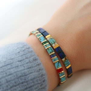 Bracelet artisanal en perles, Bracelet en perles japonaises multicolores avec pierre naturelle, Cadeau de bijoux élégant
