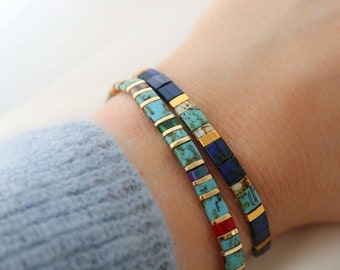 Handgemaakte kralenarmband, Veelkleurige Japanse kralenarmband met natuursteen, Elegant sieradencadeau