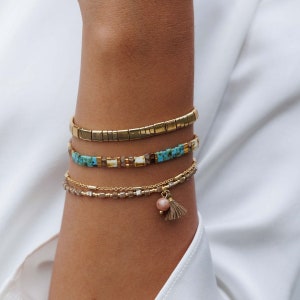 Set of Three Beaded Bracelets, Adjustable Boho Beaded Bracelet, Jewelry for Her