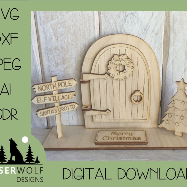 Laser Cutting, Digital Download, Vector Laser File, Glowforge, SVG, dxf, ai, cdr, Opening Fairy Door Stand Elf Christmas Fairy Door