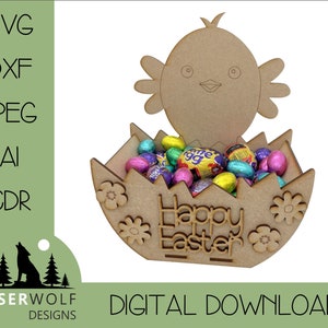 Laser Cutting File Digital Download Vector Glowforge SVG, dxf, ai, cdr, Easter Hamper Craft DIY Easter Treat Box Egg Basket Chick