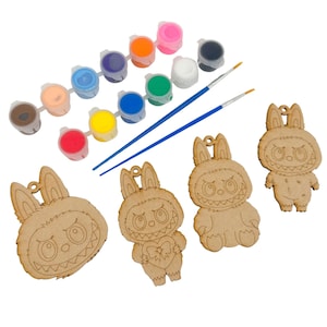 Labubu Wooden Paint your own decorations, kids labubu party, craft party, Labubu Decorations with Paint