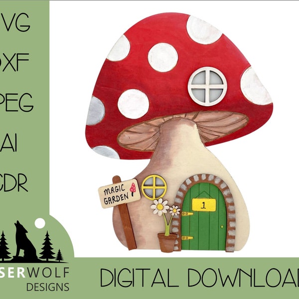 Laser Cutting, Digital Download, Vector Laser File, Glowforge, SVG, dxf, ai, cdr, Toadstool Fairy Door Mushroom Door