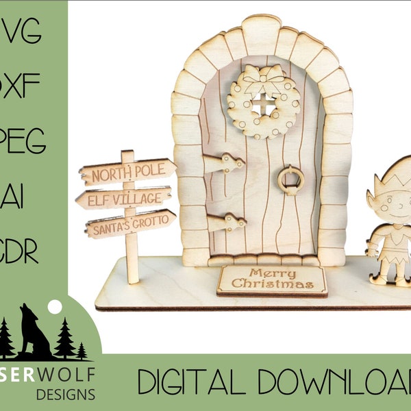 Laser Cutting, Digital Download, Vector Laser File, Glowforge, SVG, dxf, ai, cdr, Stand Fairy Door Stand Elf Christmas Fairy Door