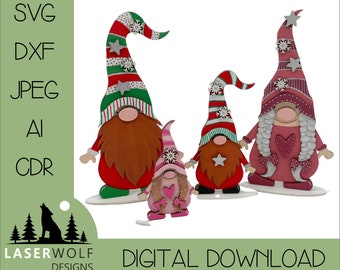Laser Cutting File Digital Download Vector Glowforge SVG, dxf, ai, cdr, Christmas Gonk, Gnome Family 3 Sizes
