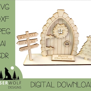 Taglio laser, Download digitale, File laser vettoriale, Glowforge, SVG, dxf, ai, cdr, Stand Fairy Door Stand Elfo Natale Fairy Door KS