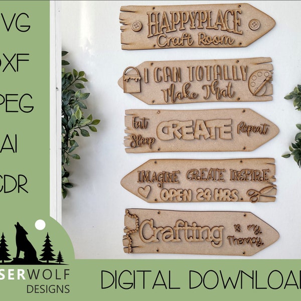 Laser Cutting File Digital Download Vector Glowforge SVG, dxf, ai, cdr, Craft Room Sign Plaque