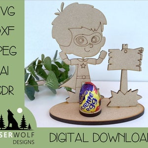 Laser Cutting File Digital Download Vector Glow forge SVG, dxf, ai, cdr, Easter Egg Holder Superhero Boy Theme