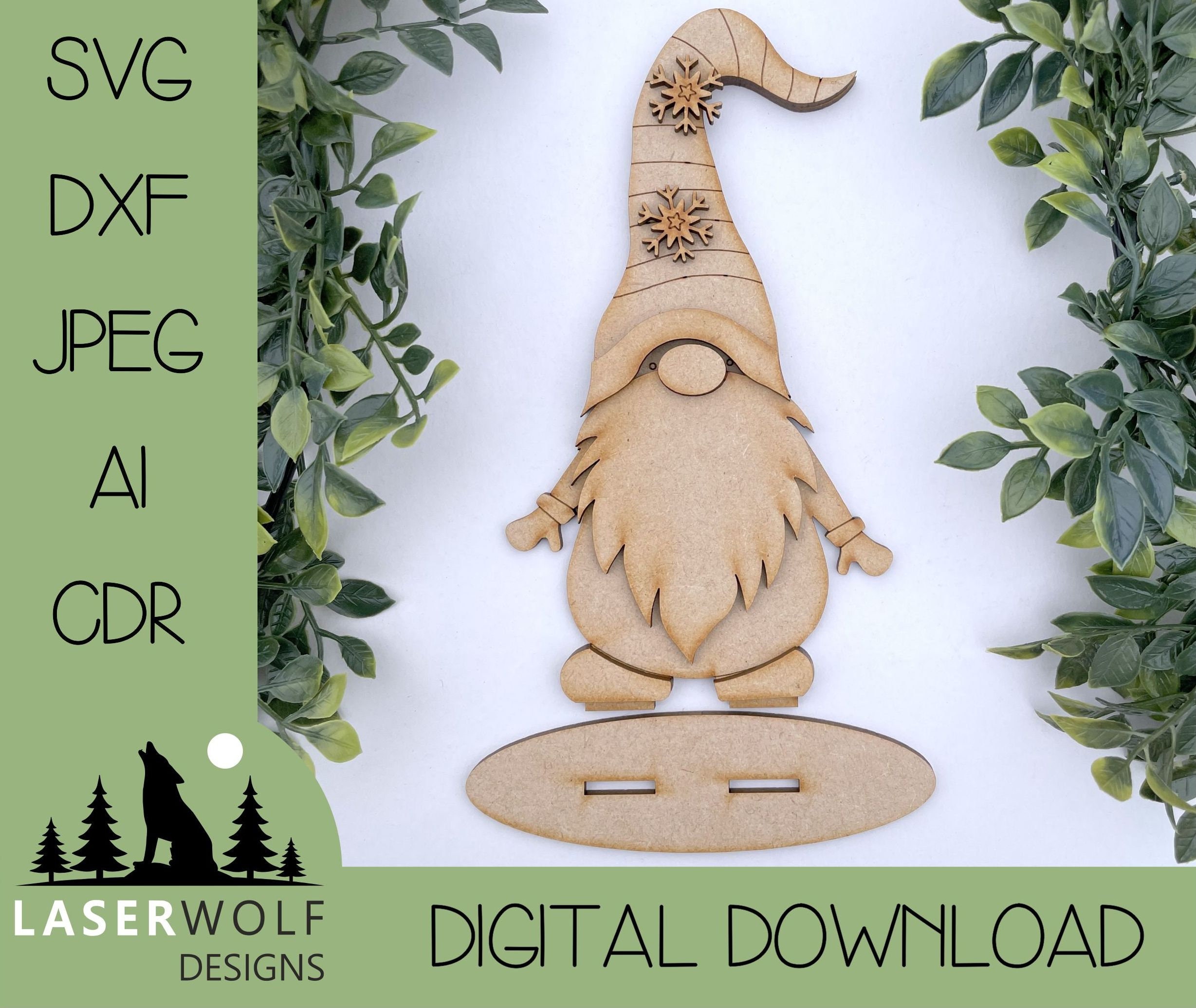 Laser Cutting File Digital Download Vector Glowforge SVG, dxf, ai, cdr, Christmas Gnome Gonk Stand Boy 18cm