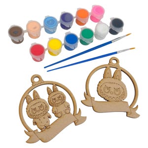 Labubu Wooden Paint your own baubles, kids labubu party, craft party, Labubu Bauble & Paint