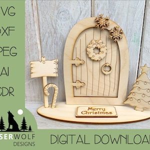 Corte por láser, descarga digital, archivo láser vectorial, Glowforge, SVG, dxf, ai, cdr, Stand Fairy Door Stand Elf Christmas Fairy Door C