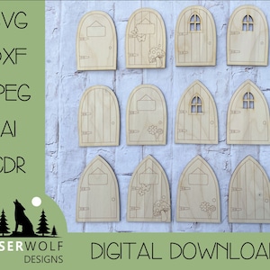 Corte láser, descarga digital, archivo láser vectorial, glowforge, SVG, dxf, ai, cdr, puertas de hadas archivo láser de corte de jardín de hadas puertas