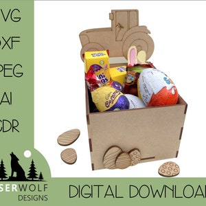 Laser Cutting File Digital Download Vector Glowforge SVG, dxf, ai, cdr, Easter Craft DIY Easter Treat Box Tractor