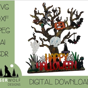 Laser Cutting File Digital Download Vector Glowforge SVG, dxf, ai, cdr, Spooky Halloween Tree
