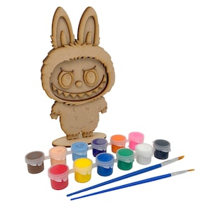 Labubu Wooden Paint your own Labubu, kids labubu party, craft party, Labubu Character on stand