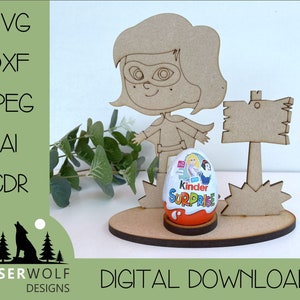 Laser Cutting File Digital Download Vector Glow forge SVG, dxf, ai, cdr, Easter Egg Holder Superhero Girl Theme