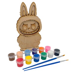 Labubu Wooden Paint your own Labubu, kids labubu party, craft party, Labubu Character HAS on stand