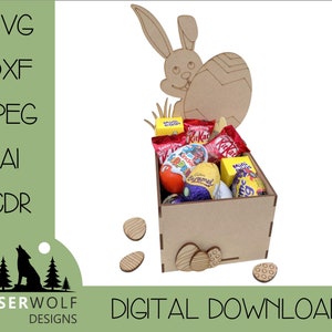 Laser Cutting File Digital Download Vector Glowforge SVG, dxf, ai, cdr, Easter Craft DIY Easter Treat Box Easter Bunny Side Crate