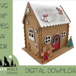 Taglio laser, Download digitale, File laser vettoriale, Glowforge, Decorazioni natalizie fai da te, Costruisci il tuo coperchio di apertura della casa di marzapane