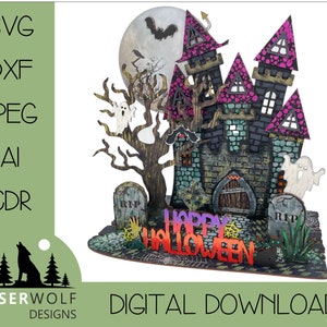 Laser Cutting File Digital Download Vector Glowforge Laser Halloween Laser File Haunted House