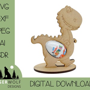 File di taglio laser Download digitale Vector Glowforge SVG, dxf, ai, cdr, Dinosauro portauovo Kinder di Pasqua