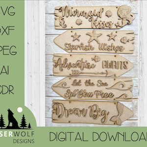 Laserschneiden Datei digitaler Download Vektor Glowforge SVG, dxf, ai, cdr, Meerjungfrau Richtung Zeichen Meerjungfrau Thema Zeichen